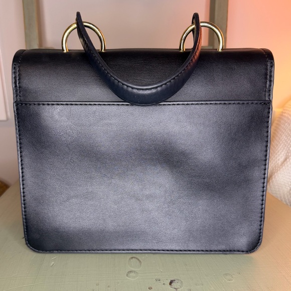 Nine West Black Structured Crossbody Bag Gold Hardware Top Handle Mini Purse - Picture 4 of 6